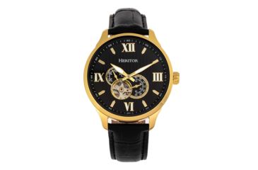 Image of Heritor Automatic Harding Semi-Skeleton Leather-Band Watch, Gold/Black, One Size, HERHR9004