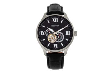 Image of Heritor Automatic Harding Semi-Skeleton Leather-Band Watch, Silver/Black, One Size, HERHR9002