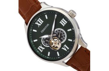 Image of Heritor Automatic Harding Semi-Skeleton Leather-Band Watch, Silver/Green, One Size, HERHR9003