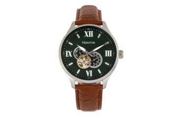 Image of Heritor Automatic Harding Semi-Skeleton Leather-Band Watch, Silver/Green, One Size, HERHR9003