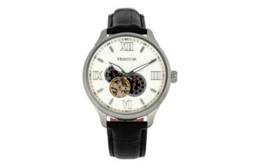Image of Heritor Automatic Harding Semi-Skeleton Leather-Band Watch, Silver/White, One Size, HERHR9001