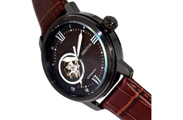 Image of Heritor Automatic Maxim Semi-Skeleton Leather-Band Watch, Black/Brown, One Size, HERHR8605