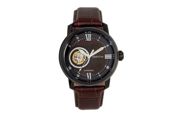 Image of Heritor Automatic Maxim Semi-Skeleton Leather-Band Watch, Black/Brown, One Size, HERHR8605