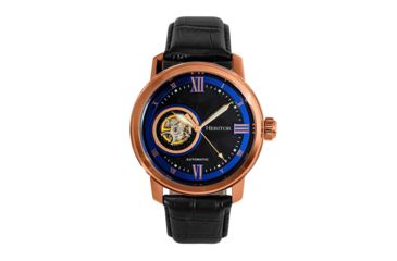Image of Heritor Automatic Maxim Semi-Skeleton Leather-Band Watch, Rose Gold/Black, One Size, HERHR8604
