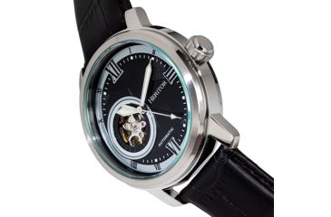Image of Heritor Automatic Maxim Semi-Skeleton Leather-Band Watch, Silver/Black, One Size, HERHR8602