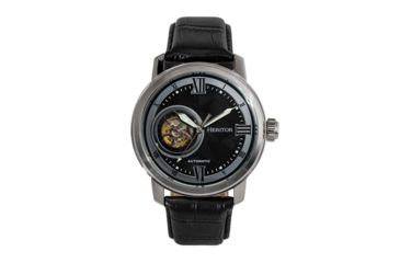 Image of Heritor Automatic Maxim Semi-Skeleton Leather-Band Watch, Silver/Black, One Size, HERHR8602