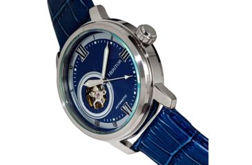 Image of Heritor Automatic Maxim Semi-Skeleton Leather-Band Watch, Silver/Blue, One Size, HERHR8603