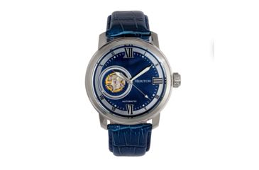 Image of Heritor Automatic Maxim Semi-Skeleton Leather-Band Watch, Silver/Blue, One Size, HERHR8603