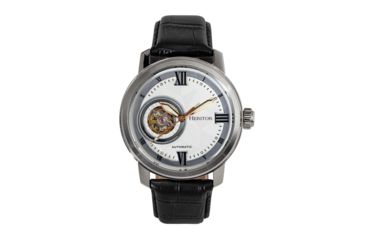 Image of Heritor Automatic Maxim Semi-Skeleton Leather-Band Watch, Silver, One Size, HERHR8601