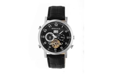 Image of Heritor Edmond Leather-Band Watch w/Day, Black HERHR6202