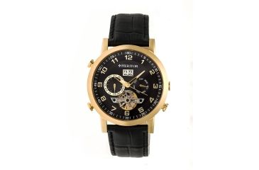 Image of Heritor Edmond Leather-Band Watch w/Day, Black HERHR6204