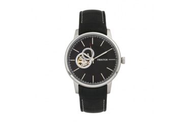 Image of Heritor Automatic Landon Semi-Skeleton Leather-Band Watch, Silver/Black, HERHR7702