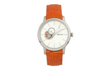 Image of Heritor Automatic Landon Semi-Skeleton Leather-Band Watch, Silver/Orange, HERHR7703