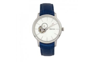 Image of Heritor Automatic Landon Semi-Skeleton Leather-Band Watch, Silver/Blue, HERHR7704