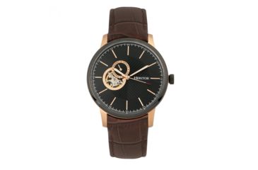 Image of Heritor Automatic Landon Semi-Skeleton Leather-Band Watch, Rose Gold/Brown, HERHR7705