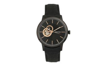 Image of Heritor Automatic Landon Semi-Skeleton Leather-Band Watch, Black, HERHR7706
