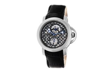 Image of Heritor Automatic McKinley Skeleton Dial Leather Strap Watch, Silver/Black, Standard HERHR4002