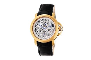 Image of Heritor Automatic McKinley Skeleton Dial Leather Strap Watch, Gold/White, Standard HERHR4003