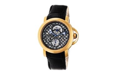 Image of Heritor Automatic McKinley Skeleton Dial Leather Strap Watch, Gold/Black, Standard HERHR4004