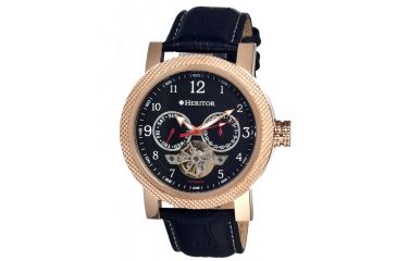 Image of Heritor Millennial Mens Watch, Black Leather Band, Rose Gold Bezel, Black Analog Dial, Silver Hand HERHR1504