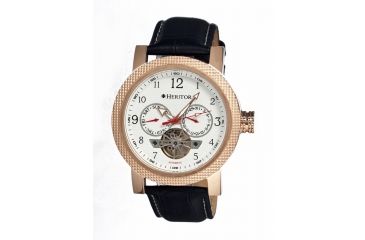 Image of Heritor Millennial Mens Watch, Black Leather Band, Rose Gold Bezel, White Analog Dial, Silver Hand HERHR1503