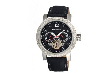 Image of Heritor Millennial Mens Watch, Black Leather Band, Silver Bezel, Black Analog Dial, Silver Hand HERHR1502