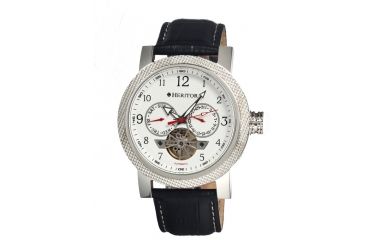 Image of Heritor Millennial Mens Watch, Black Leather Band, Silver Bezel, White Analog Dial, Silver Hand HERHR1501
