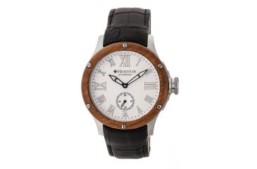 Image of Heritor Montrichard Wood Bezel Leather-Band Watch, Silver, Standard HERHR4501