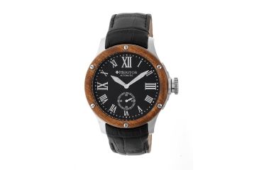 Image of Heritor Montrichard Wood Bezel Leather-Band Watch, Silver/Black, Standard HERHR4502
