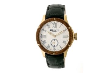 Image of Heritor Montrichard Wood Bezel Leather-Band Watch, Gold/Silver, Standard HERHR4503