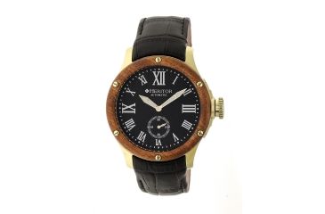 Image of Heritor Montrichard Wood Bezel Leather-Band Watch, Gold/Black, Standard HERHR4504
