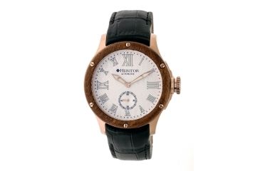 Image of Heritor Montrichard Wood Bezel Leather-Band Watch, Rose Gold/Silver, Standard HERHR4505