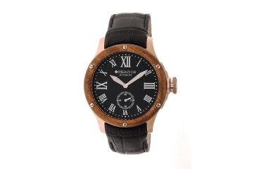 Image of Heritor Montrichard Wood Bezel Leather-Band Watch, Rose Gold/Black, Standard HERHR4506