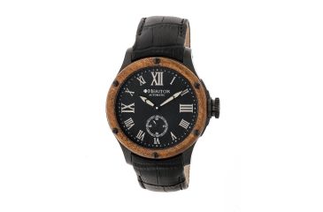 Image of Heritor Montrichard Wood Bezel Leather-Band Watch, Black, Standard HERHR4507