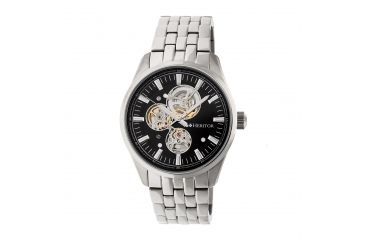 Image of Heritor Stanley Semi-Skeleton Watch, Black/Silver HERHR6502