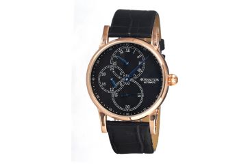 Image of Heritor Thomson Mens Watch, Black Leather Band, Rose Gold Bezel, Black Analog Dial, Blue Hand HERHR1104