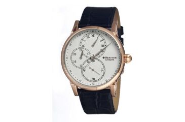 Image of Heritor Thomson Mens Watch, Black Leather Band, Rose Gold Bezel, White Analog Dial, Silver Hand HERHR1103