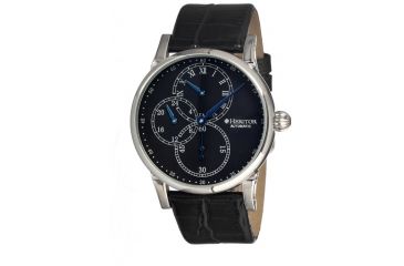 Image of Heritor Thomson Mens Watch, Black Leather Band, Silver Bezel, Black Analog Dial, Blue Hand HERHR1102