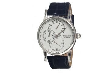 Image of Heritor Thomson Mens Watch, Black Leather Band, Silver Bezel, White Analog Dial, Silver Hand HERHR1101