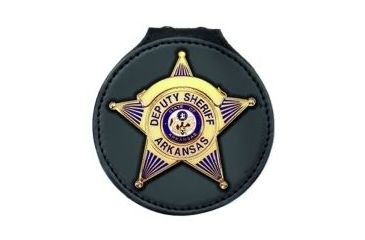 Image of Heros Pride 3in Deluxe Round Badge holder Recessed Cutout, 5-pt Star w/ Balls and Top Banner 9155R-0148
