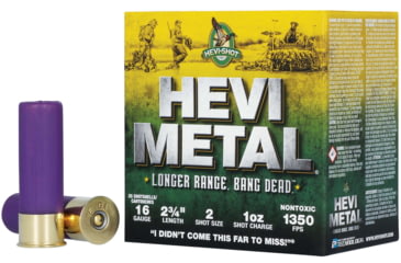 Image of HEVI-Shot HEV-Metal Longer Range 16 Gauge 1oz 2-3/4in Shotgun Ammo, 2 Shot, 25 Rounds, HS31602