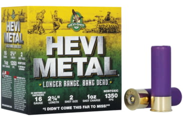 Image of HEVI-Shot HEV-Metal Longer Range 16 Gauge 1oz 2-3/4in Shotgun Ammo, 2 Shot, 25 Rounds, HS31602