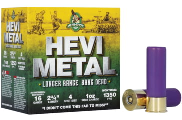 Image of HEVI-Shot HEV-Metal Longer Range 16 Gauge 1oz 2-3/4in Shotgun Ammo, 4 Shot, 25 Rounds, HS31604