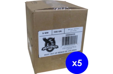 Image of HEVI-Shot HEVI-Duty, 9mm Luger, 100 Grain, Non-Toxic Frangible, Brass Case, Centerfire Pistol Ammo, 2500 Rounds Box, 99009-CS-KIT2