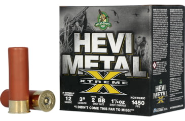 Image of HEVI-Shot HEVI-SHOT Hevi Metal Xtreme 12 Gauge 1.25 oz 3in Shotgun Ammo, 25 Round, Red/Brass, HS38188