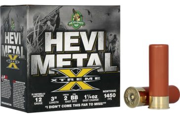 Image of HEVI-Shot Hevi Metal Xtreme 12 Gauge 3in Shotshell Ammo, 1.25oz, 2 Tungsten &amp; BB Shot, 25 Rounds, HS38188-25RD