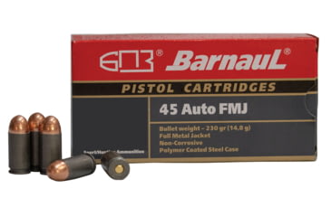 Image of BarnauL .45 ACP 230 grain Full Metal Jacket Steel Cased Centerfire Pistol Ammo, 500 Rounds, BRN45AUTOFMJ230