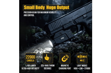 Image of Hilight P4X 1150 Lumens LED Weapon Light, Lithium Ion, SIG Sauer P226, Springfield Armory XD-S, G 19, SIG Sauer P320, G 17, G 34, S&amp;W M&amp;P M2.0, Springfield Armory XD-M, Black, P4X