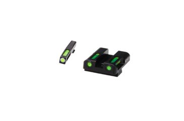 Image of HiViz Litewave H3 Tritium/Litepipe Sight Set, Glock 9mm, S&amp;W .40, Sig .357, Black, Green Litepipes w/ Orange Front Ring, GLN525