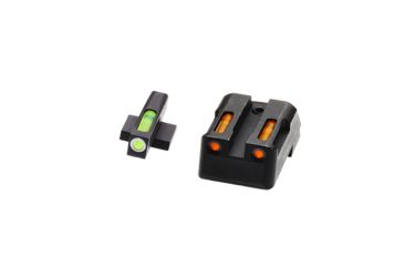 Image of HiViz Litewave H3 Tritium/Litepipe Sight Set, Kimber 1911 with Fixed Rear Sight, Black, Green/Orange Litepipes w/ White Front Ring, KBN421